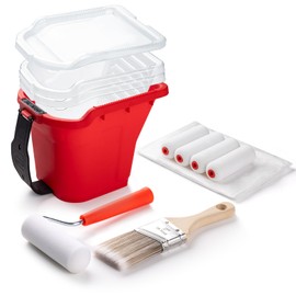 Mister Rui Hand Held Paint Bucket Kit 12 Pcs with Magnetic Holder, No-Drip Edge & Quick Liners, Paint Cup Includes 4" Foam Rollers, 2" Brush, Adjustable Handle for Trim & Detail Work