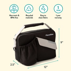 PlanetBox 5268297 Black Currant Insulated Lunch Bag, 9 x 12 x 2.5 inches, Black