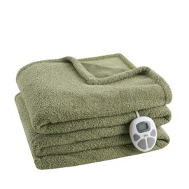 Serta Heated Blanket, Electric Twin Size, Soft, Warm, Fuzzy - Auto Shut Off Timer, 10 Lv Heat Setting, ETL Certified, 62" x 84" Sage