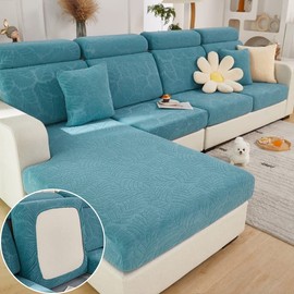 Jonuiony Universal Sofa Slipcover, 2024 New Wear-Resistant Sofa Cover, L Shape Sectional Couch Covers, Separate Cushion Couch Chaise Cover, High Stretch Furniture Protector (Leaves Sea Blue,Backcover)