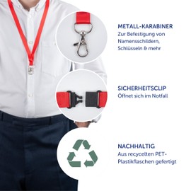 AVERY Zweckform 4842R Lanyard Pack of 10 (44 x 1.5 cm, Card Holder with Carabiner Hook Safety Clasp, Lanyard for ID Cover, Card Case, Name Tags, Neck Strap) Red