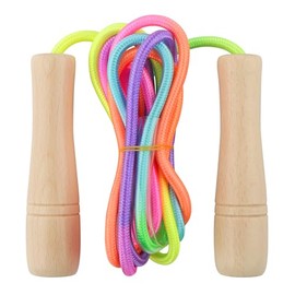 Lorvain - Cuerda de saltar ajustable de algodón de 8.5 pies con mango de madera para niñas y niños, ejercicio físico, actividades divertidas al aire l