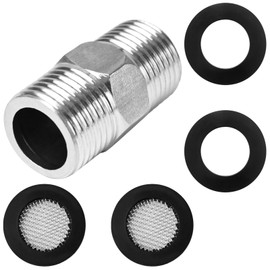 CONJURAIDE Double Nipple 1/2 Inch (Diameter 20 mm), Shower Hose Extension Tap Extension Flex Hose 1/2 Inch Tap Adapter with 2 Filter Elements and 2 Seals for Pipes Valves Connectors