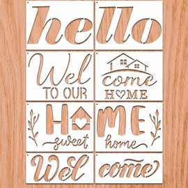 Welcome Home Stencils 8 Pack, 13.4"x6" Reusable Welcome Stencils for Painting on Wood Sign, Door Mat, Porch Wall Decor, Drawing Templates for Crafts
