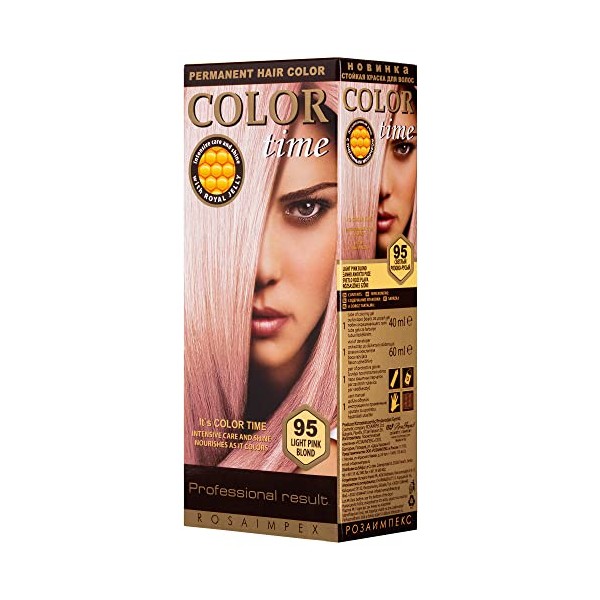 Color Time Permanent Hair Dye with Royal Jelly (9 Light Pink Blonde 5)
