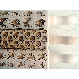 CHRISTMAS FUN 3 Kid Rolling Pin Set WOODEN LASER ENGRAVED CUT MINI ROLLING PINS for COOKIES PLAY DOUGH SALT DOUGH SKULLS DRAGONS SPIDERS GIFT for KID