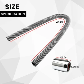 48" Flexible Radiator Hose Kit, Stainless Steel Coolant Water Hose Kit Universal with 4 Chrome Caps for 1-1/4“, 1-1/2”, 1-3/4“ OD Necks, Silver (8 Clamps)