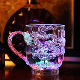 IMIKEYA 1Pcs Liquid Activated Multicolor LED Glasses Creative Dragon Pattern Light Up Drinking Glasses LED Flashing Cup for Party Bar Club