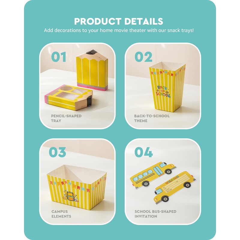 Baffect Small Movie Night Snack Trays 64pcs for Back to