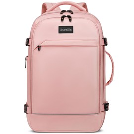 Asenlin 30L Travel Backpack for Women Men,15.6 Inch Laptop Backpack Flight Approved Luggage Carry On Water Resistant for Weekender Overnight Large Daypack PalePink