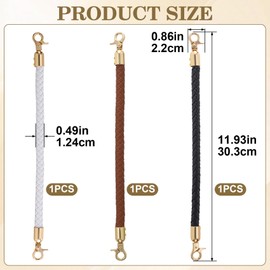 Incinkod 3pcs 30.3cm/11.93Inch PU Leather Purse Strap Handle, Short Purse Straps with Gold Lobster Buckles, Braided Bag Handles Replacement for DIY Handbags Tote Bags- White, Black, Dark Brown