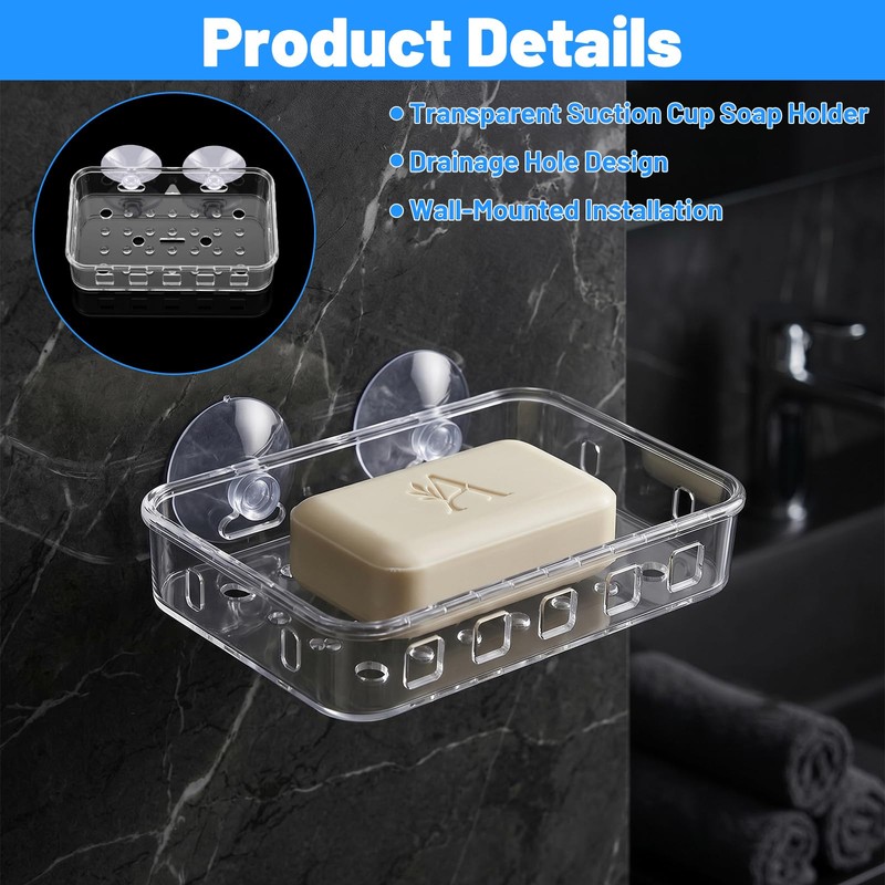 lMengjbang 2Pcs Suction Cup Soap Dish Holder Acrylic Shower Soap