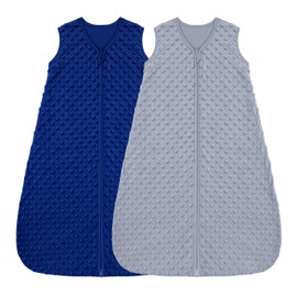 FIEMOL Baby Sleep Sack 12-18 Months, 1.5 TOG Cotton Baby Wearable Blanket with Soft Plush Dots, 2 Pack Newborn and Infant Sleeping Sack with 2-Way Zipper Blue&Grey