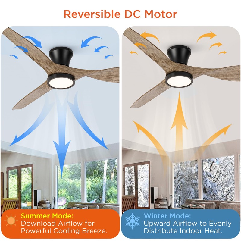 TALOYA 52 inch Ceiling Fans with Lights Remote Control, Modern
