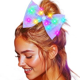 JEAIRTS Light Up Hair Bow Clip Glow LED Birthday Bow Accessories for Women (10-Light Purple)