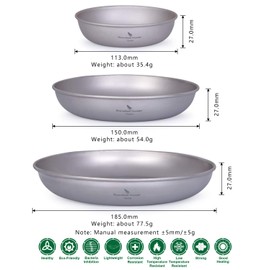 Boundless Voyage Ultralight Titanium Pan Dish Plate with Carry Mesh Bag Outdoor Titanium Dishware and Utensils Mess Kit for Camping Backpack Ti15139B