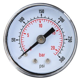 Mechanical Pressure Gauge, Manometro + Acqua Pressure Gauge Water for Air, Oil, Water, 1/8" Bspt Back Connection (0-300psi, 0-20bar)