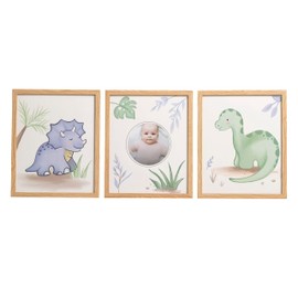 Reece Studio Nursery Wall Art Set Of 3, Dinosaur Baby Picture Frame Set, Dino Themed Nursery Décor For Baby Boy, Newborn Baby Photo Frame, Set of 3