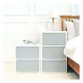 Plafam flat drawer plastic drawer clothes organizing box 2-tier (including lid), gray (including lid) / 플라팜  플랫서랍장 플라스틱서랍장 옷정리박스 2단(뚜껑포함), 그레이(뚜껑포함)