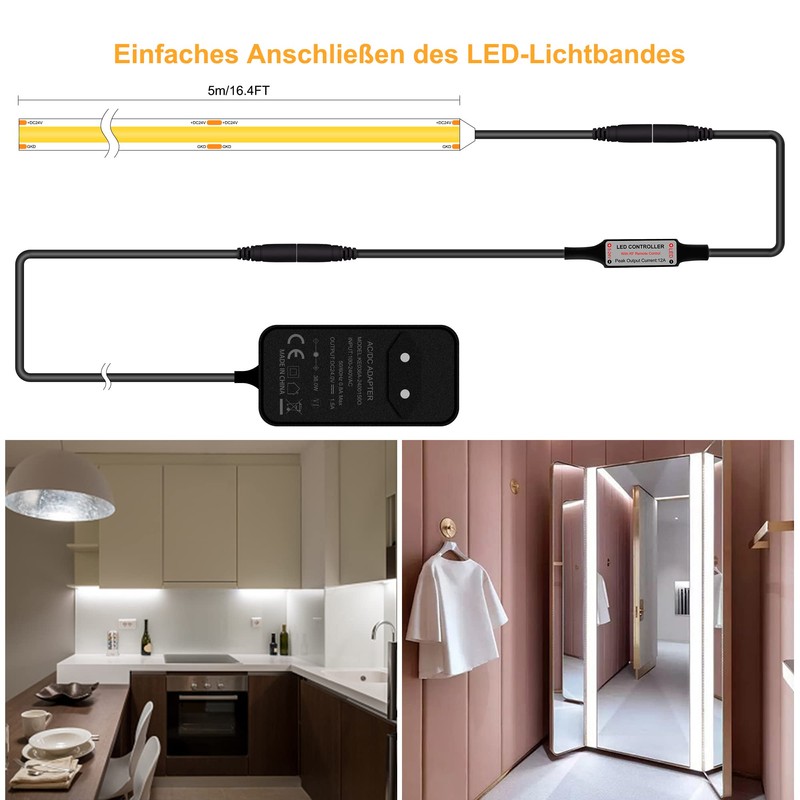 COB LED Strip 6000 K Daylight White, 5 m Dimmable