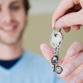 SIQYUWM 8Pcs Firefighter Keychain Alloy Firefighting Themed Keyrings Fire Hat Fire Extinguisher Axe Fire Department Charm Keychains for Women Men or Fireman Gift