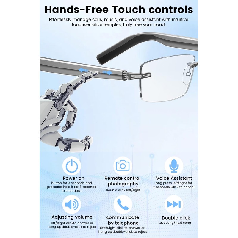 QJF Rimless Bluetooth Glasses with Open-Ear Audio - Blue Light