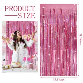 3 Pack Pink Backdrop Party Decorations Tinsel Curtain Party Backdrop Foil Fringe Birthday Decorations Photo Booth Streamer Backdrop Pink Theme Bachelorette Graduation Party Decorations
