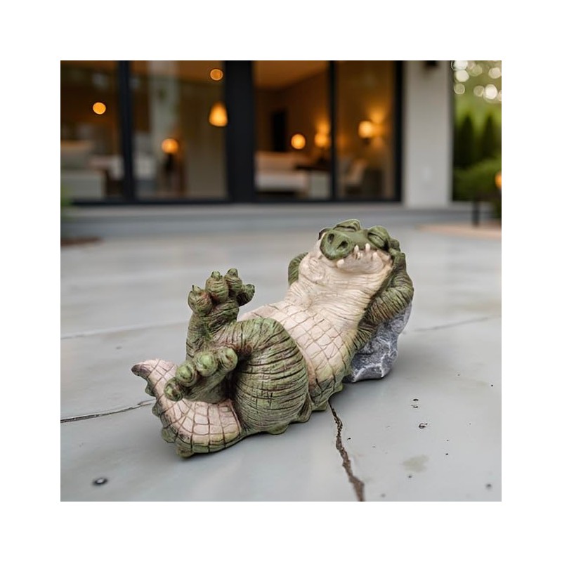 Whimsical Lazy Alligator Garden Statue – Funny Crocodile Yard Decor,