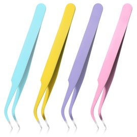 4 Pcs Curved Tweezers for Crafting, Stainless Steel Precision Craft Sticker Tweezers Set, Multipurpose Craft Tools for Jewelry Making Scrapbooking Cardmaking Eyelash Extensions DIY Projects