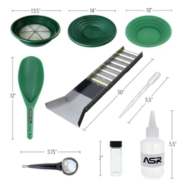 ASR Outdoor 50 Inch Folding Sluice Box and Classifier Screens, 16pc Gold Prospecting Equipment Kit All in One