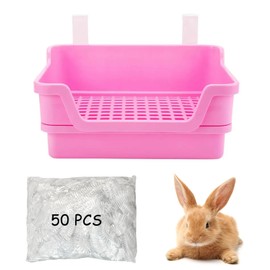 Large Rabbit Litter Box, Small Animal Potty Trainer Rabbit Toilet Training Litter Pan with 50 Pcs Film Liner for Adult Rabbits Guinea Pigs Chinchilla Ferret Hamster (Pink)