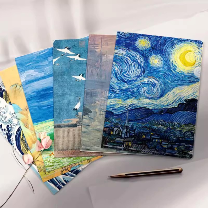EZ PEACH L-Shaped Folder Monet Gogh Retro Multipurpose File Folder