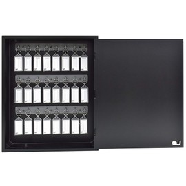 Acrimet 24-Key Cabinet with Lock, Wall Mount Wooden Key Organizer, Security Key Storage Box (24 Positions) with Numbered Hooks & Smoke Key Tags – Commercial & Home Use (Black)