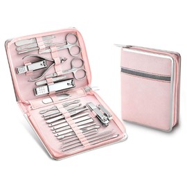 Juego de Manicura, Cortaúñas, Kit de Pedicura, 26 Piezas, Kit de Manicura de Acero Inoxidable, Kits de Aseo Profesional, Herramientas para el Cuidado de las Uñas con Lujoso (Rosa)