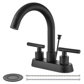 Cinwiny 4 Inch Centerset Bathroom Sink Faucet 3 Holes 2 Handle Bathroom Faucets with Lift Rod Drain Stopper Vanity Faucet 360° Swivel Spout Lavatory RV Faucet Mixer Tap,Matte Black