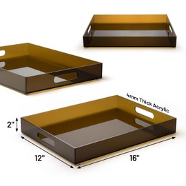 ATZYmolin 16"x12" Large Acrylic Serving Tray Decorative Ottoman Coffee Table Vanity Tray Tea Fruit Platter Snack Appetizer Dessert Drink with Handles for Bar Kitchen Party, Amber