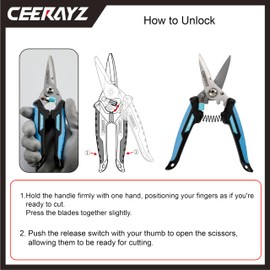 CEERAYZ 185mm Notch Scissors All Purpose Heavy Duty, Garden Shears, Scissors for DIY Projects, Office, Production Lines, Pruning, with Protective Sheath and Magnetic Holder (Black/Blue)