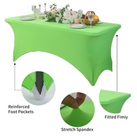 2 Pack 6ft Stretch Spandex Grass Green Table Cover for Standard Folding Tables - Universal Rectangular Fitted Tablecloth Protector for Wedding, Banquet and Party