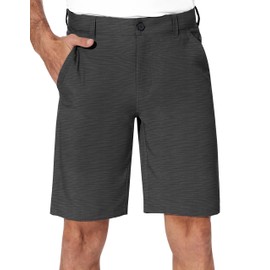 PULI Men's Golf Shorts Stretch Work Summer Hiking Flat Front 10" Chino Quick Dry Travel with Pockets Black 40
