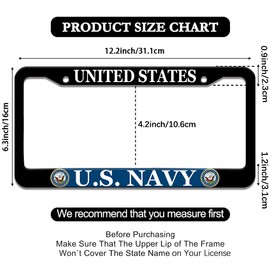 2 Pcs License Plate Frame for U.S. Navy Black Matte Aluminum USN Car Plate Cover Holders with Screw Caps