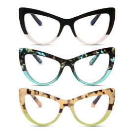 Dolarosey Oversized Reading Glasses Blue Light Blocking 3 Pack Cat Eye Computer Reader Fashion Women Designer Large Frame Glasses 91040 T456 (1.5)