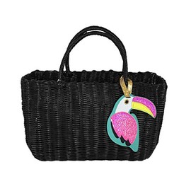 Tri-Coastal Design Tropical Toucan Woven Beach Bag Large Market Tote, Black
