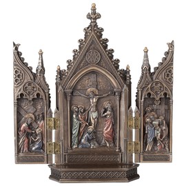 8.13 Inch Calvary Triptych Cold Cast Decorative Figurine, Bronze Color