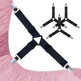 4Pcs Fitted Sheet Fixing Clip Clips Bedding Straps Fasteners Bed Sheet Holder Straps Bedsheet Strap Adjustable Elastic Fasteners Metal Clips for Bed Accessories Sheets Sofa Cushion Mattress Covers