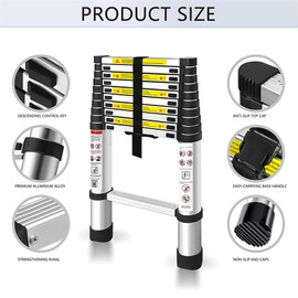 GXYWADY 10.5FT Telescoping Ladder Aluminum Extendable Telescopic Ladder Extendable Compact Loft Ladder for Household and Outdoor Working, 330lb Capacity