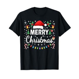 Merry Christmas Red Santa Hat Xmas Lights Men Women Kids T-Shirt