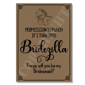 Wedding Cards FUNNY Permission to punch if I turn into Bridezilla Will you be my Bridesmaid Maid of Honour Matron Flower Girl (Kraft Paper 280 gsm, Postcard)