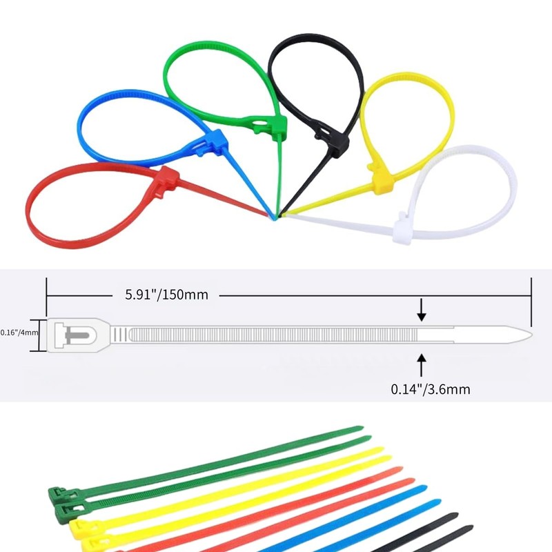 100 Pcs Releasable Reusable Zip Ties, 6 Inch Heavy Duty