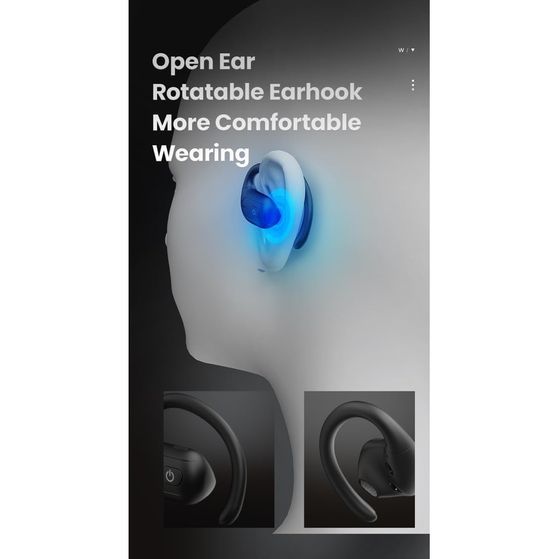 OPENEAR Lento Open-Ear Wireless Headphones, Rotatable Earhook, 24H Playtime w/Case,