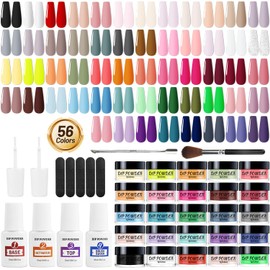 JODSONE 56 Color Dip Nail Powder Starter Kit 60 PCS Blue Red Popular Acrylic Dipping Powder Professional Set With Base Top Coat Activators As Gift For Girls And Women